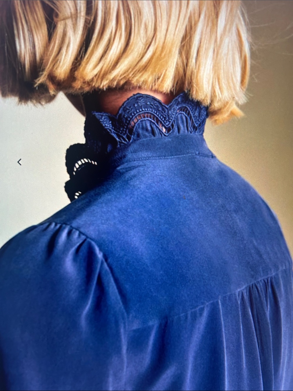 Sezane Chlo Navy Embroidered Ruffle Button Front Blouse - Picture 5 of 6
